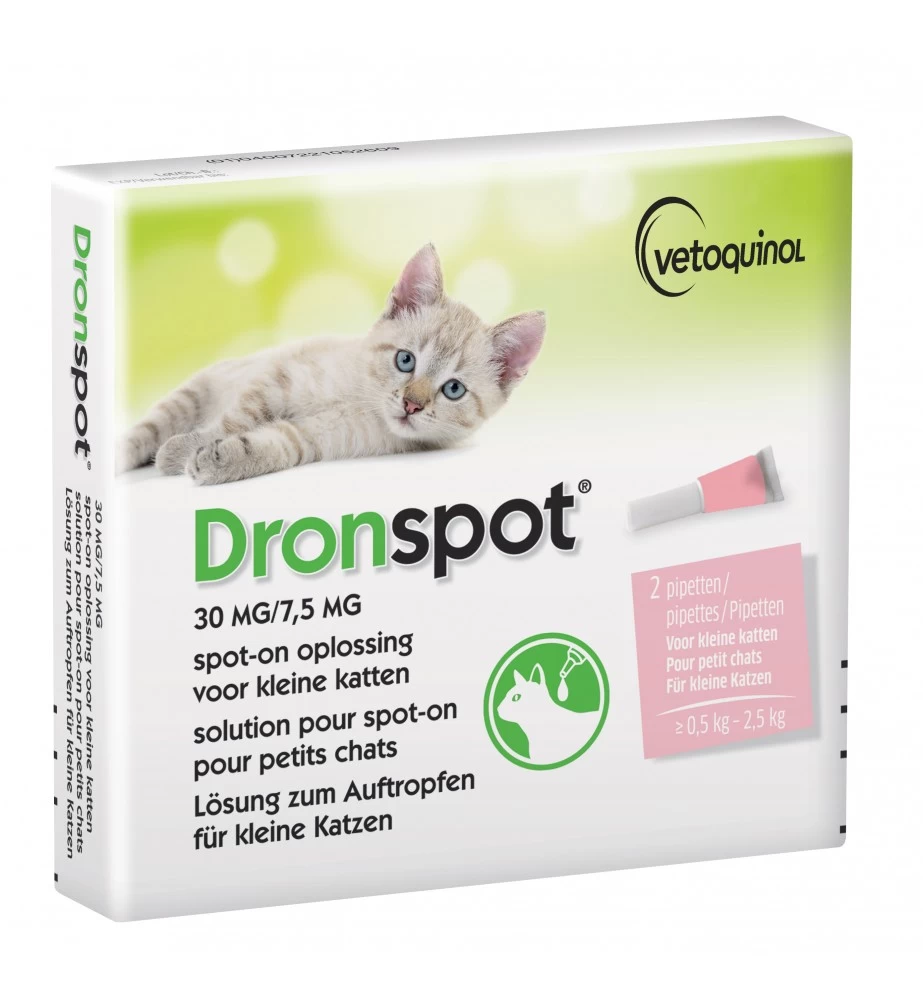 Vetoquinol Dronspot Kleine Kat 30 Mg / 7.5 Mg - 0.5 Kg T/m 2.5 Kg - 2 Pipetten 3 Vetoquinol Dronspot Kleine Kat 30 Mg / 7.5 Mg - 0.5 Kg T/m 2.5 Kg - 2 Pipetten
