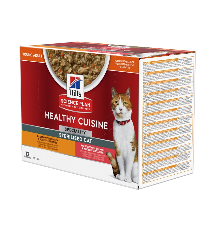 Hill's Science Plan Healthy Cuisine Gesteriliseerde Kat Stoofpotje Kip & Zalm - 4 X 12 X 80 Gram 3 Hill's Science Plan Healthy Cuisine Gesteriliseerde Kat Stoofpotje Kip & Zalm - 4 X 12 X 80 Gram